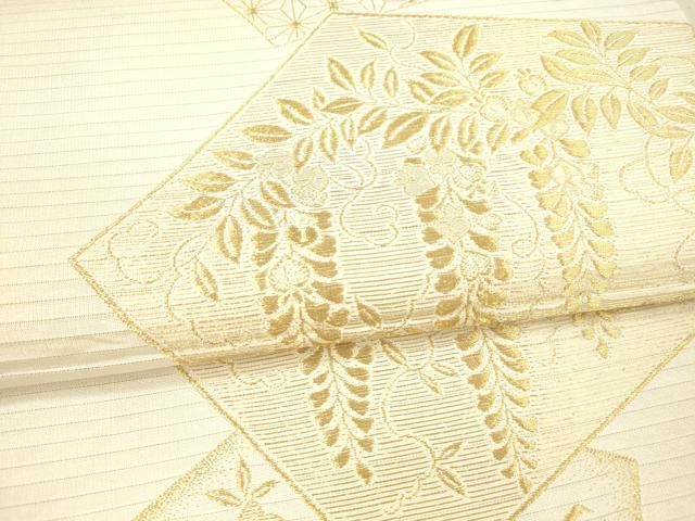 平和屋着物＊夏物　六通柄袋帯　麻の葉草花文　藤花房　金糸　DAAX8635cm 平和屋着物＊夏物 六通柄袋帯 麻の葉草花文 藤花房 金糸 DAAX8635cm