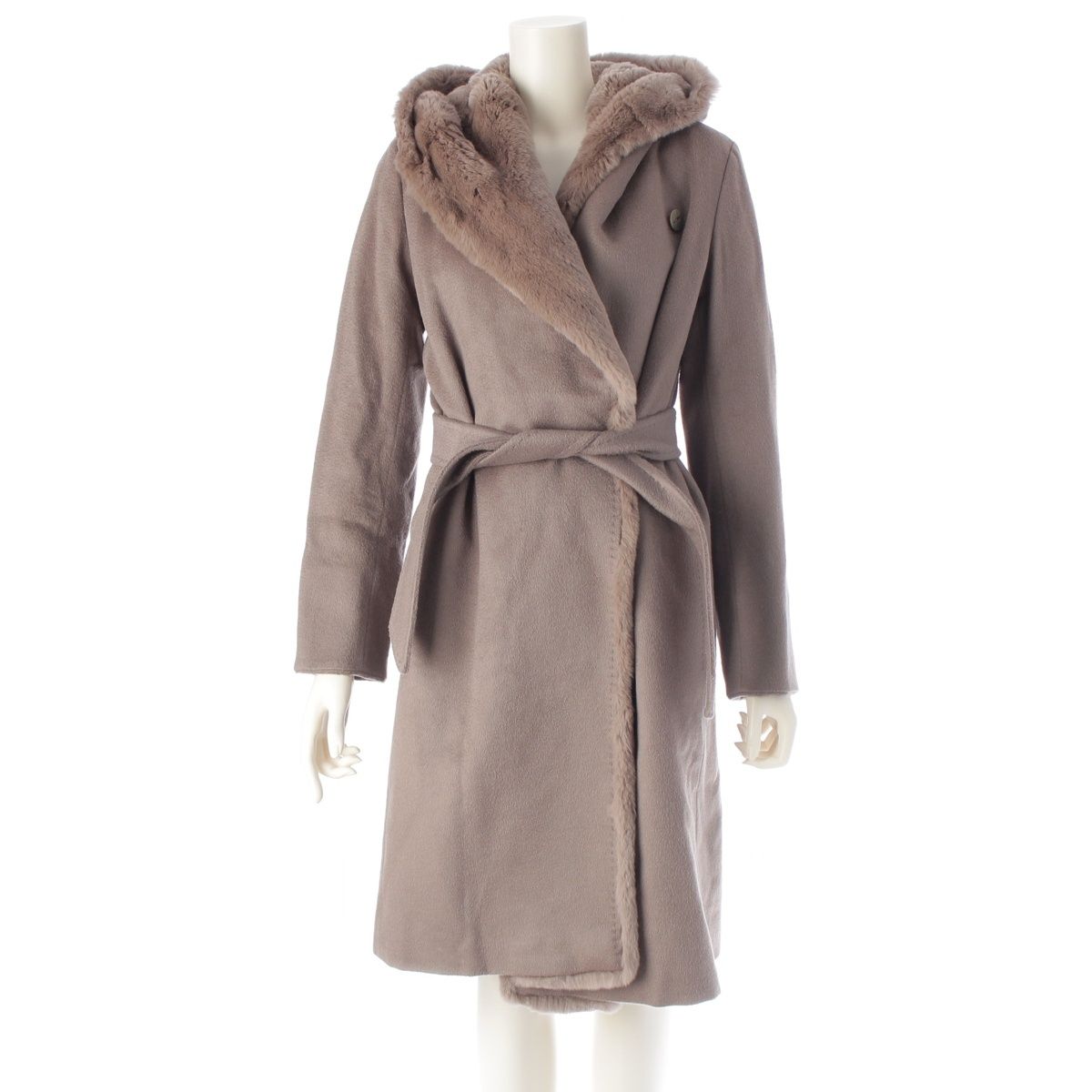 マックスマーラ アルパカ ウール ラパンファー ベルト フーデッド ロング コート アウター 10161023000 グレージュ J36