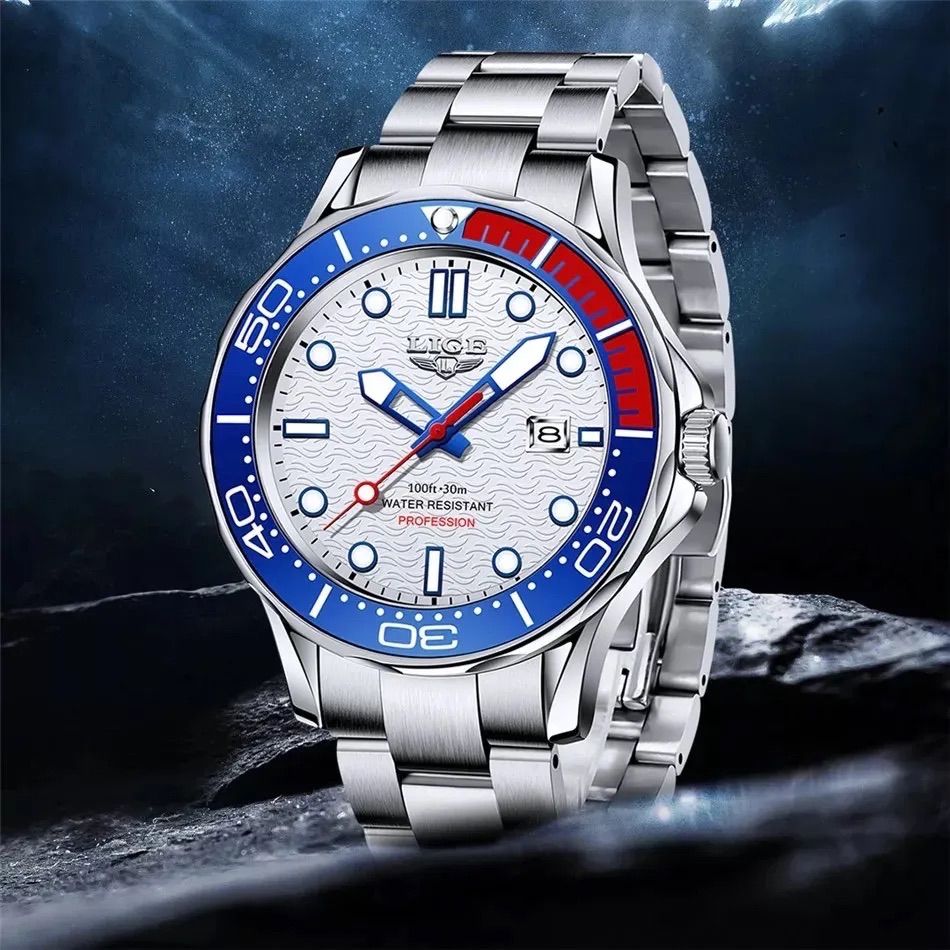 新品 LIGE スポーツオマージュウォッチ メンズ腕時計 ブルー＆オレンジST 通販