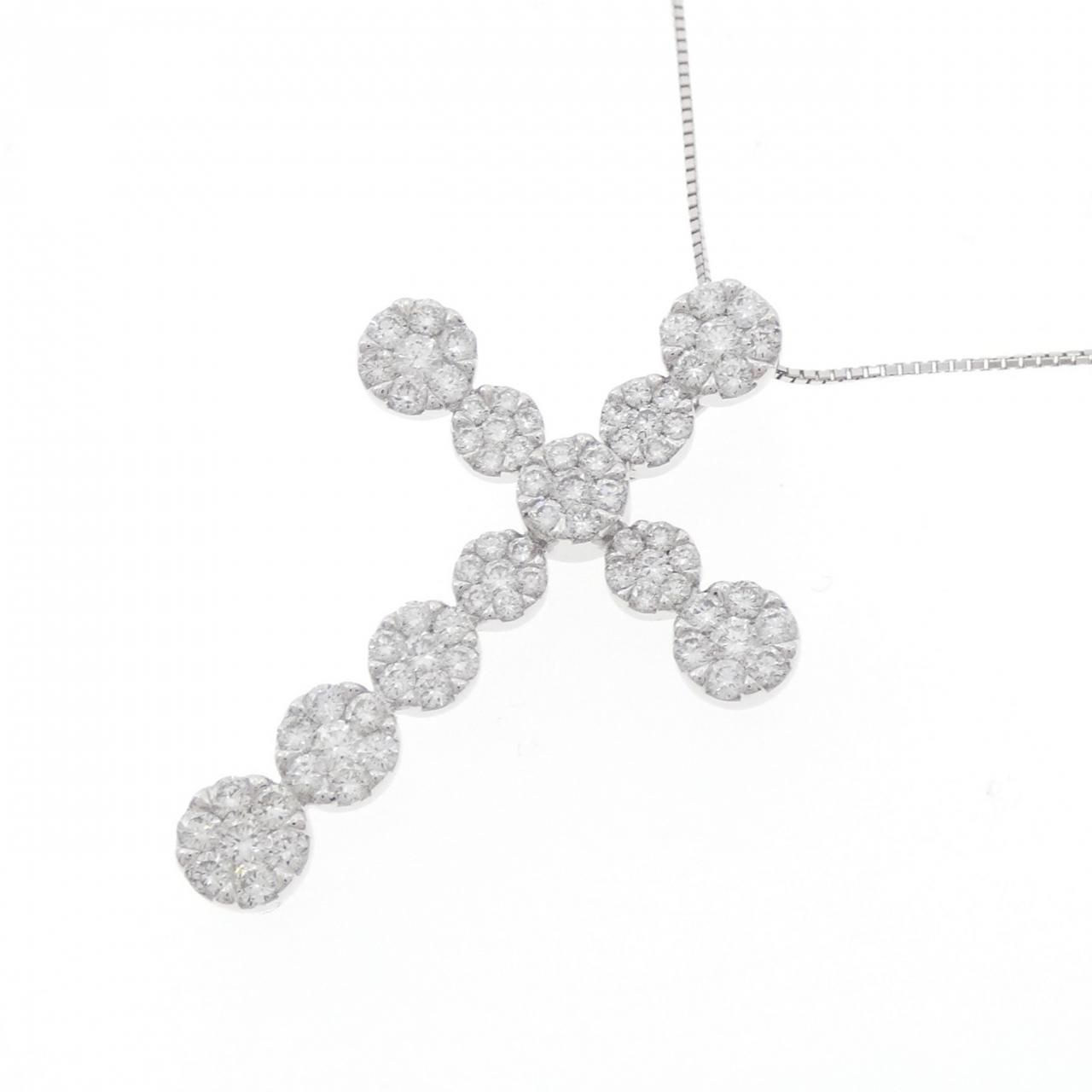 750WG/K18WG クロス×フラワー ダイヤモンド ネックレス 1.76CT - メルカリ 