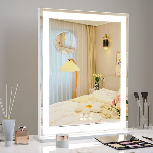 BEAUTME 女優ミラー 卓上ミラー 化粧鏡 3色ライトモード 明るさ調整