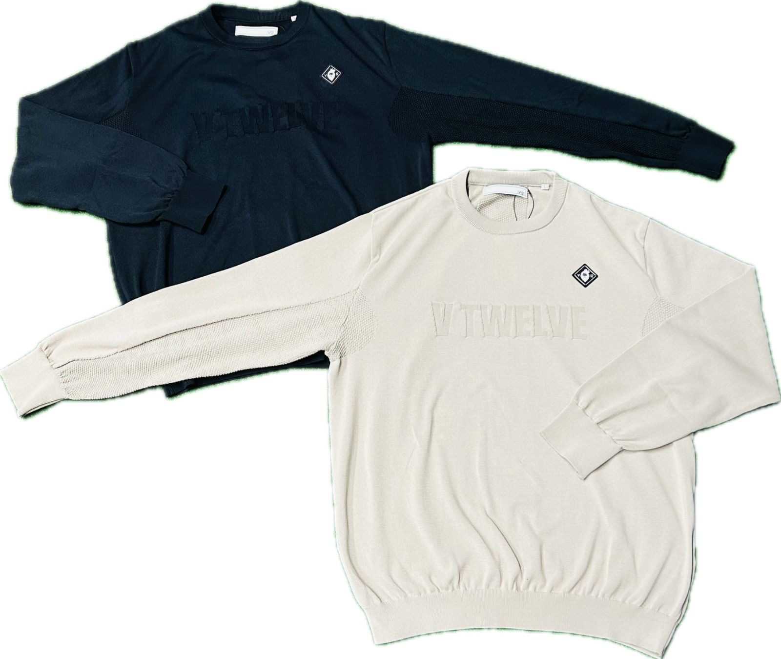 【新品】V12 v12 V-12 V122510-KN01 メンズ ニット DIMENSION KNIT メッシュニット ストレッチ Lサイズ ブラック ベージュ ゴルフウェア 定価27，500円 