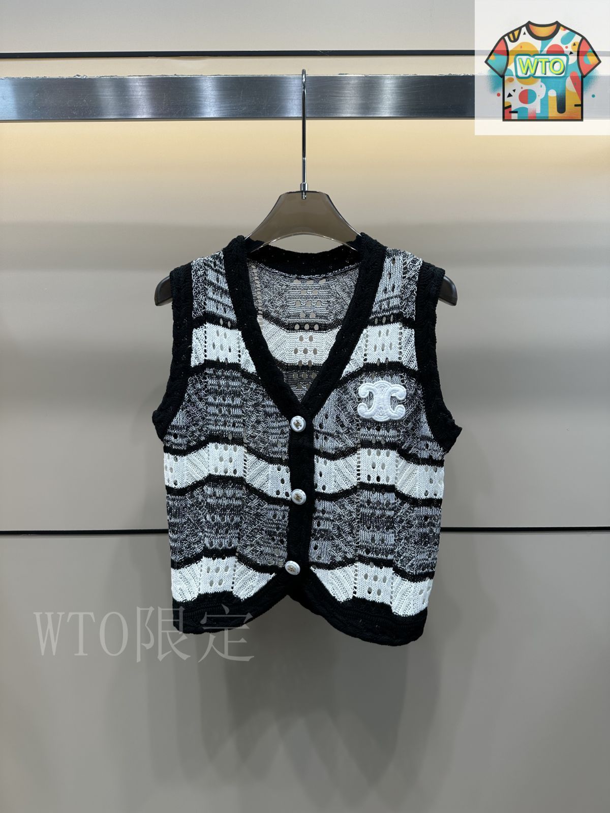 CELINE ストライプ ノースリーブ ベスト 20SS エディ CELINE - セリーヌ 2B610191I トリオンフ刺繍シアサッカー