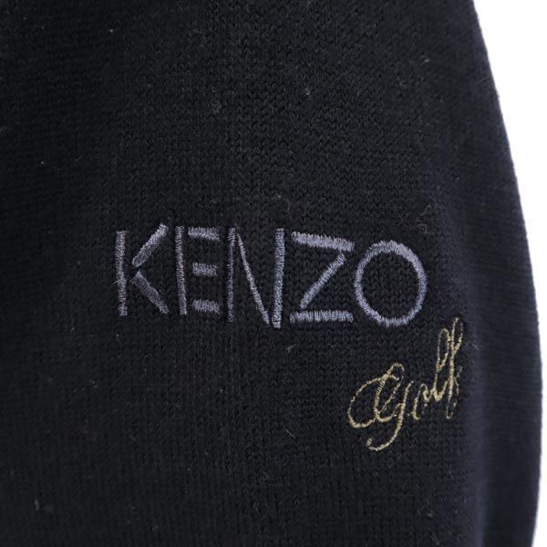 ケンゾー ウール100％ ロゴ刺繍 ゴルフニット 黒系 KENZO 長袖セーター ...