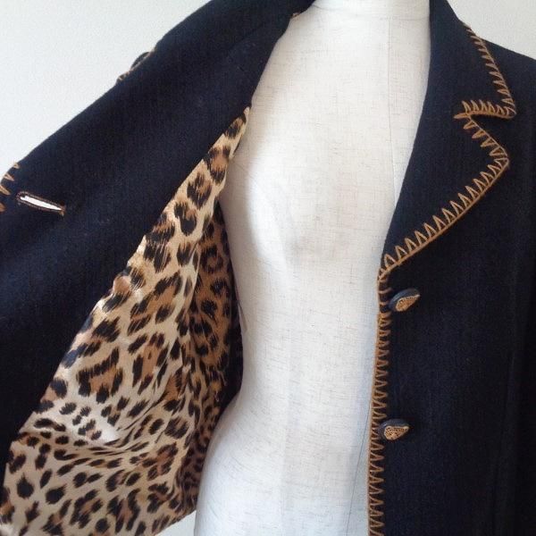 wnc GKITALIYA 伊太利屋 ジャケット 9 黒系 ステッチ ヒョウ柄 ボタン