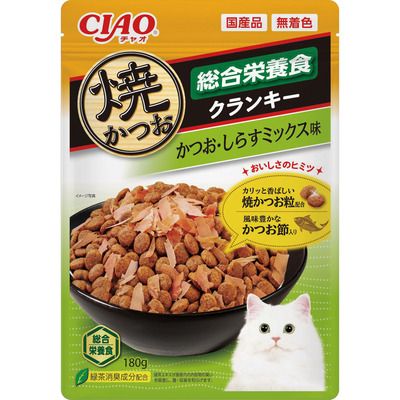 【同梱不可】【24個セット】 CIAO　焼かつおクランキー　総合栄養食　かつお節入り　かつお・しらすミックス味 180g