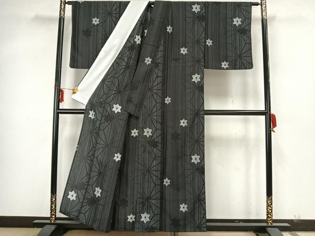 平和屋着物▽小紋 単衣 麻の葉文様 黒地 洗える着物 AAAZ1610fy - メルカリ