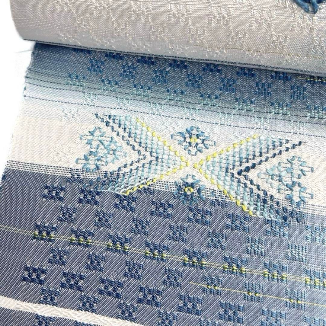 工房真南風 仲宗根めぐみ 名古屋帯 反物 花織 清藍 手織り 着物 015a d  