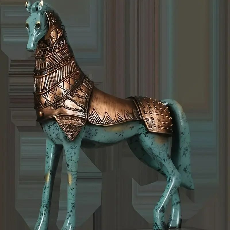置物 馬 戦馬 ホース オブジェ かっこいい ブルー ブロンズ