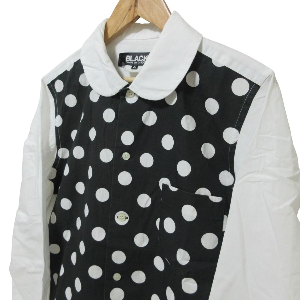 良品 BLACK COMME des GARCONS ブラックコムデギャルソン ドット柄 長袖 ドッキングシャツ S ホワイト×ブラック レディース 古着 中古 良品 BLACK COMME des GARCONS ブラックコムデギャルソン ドット