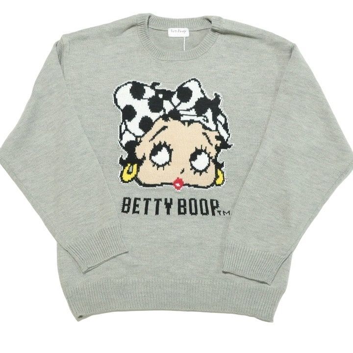 ベティー（ベティ） ブープ　betty boop 片足上げウインク柄 オートミールカラー　生成り色 ベティー・ブープ　薄手ニット　セーター Sのみ BETTY BOOP™】OVER SHIRT – Ha-Li-C STORE（ハリックストア