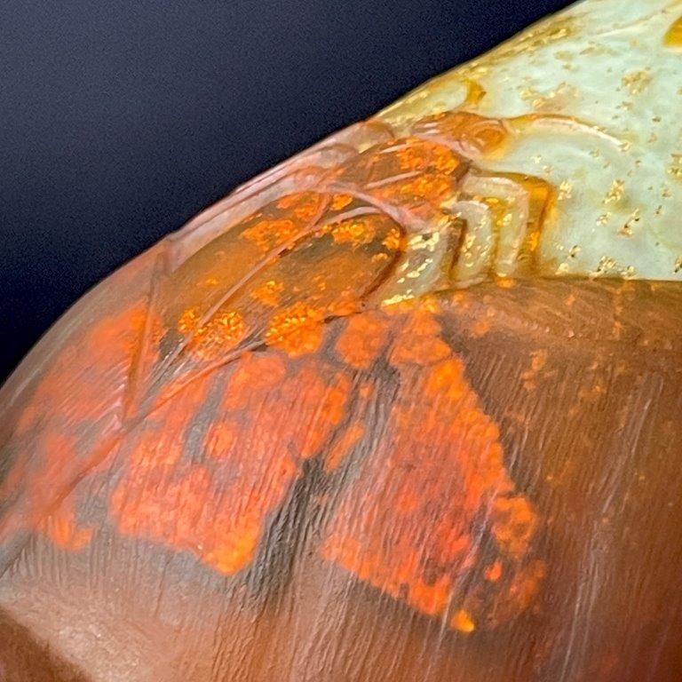 鑑定書付 ドーム・ナンシー 蜂と葉文花瓶 花器 Daum Nancy 昆虫 ガレ 一期一会の大銘品!！ドーム・ナンシー 蜂と葉文花瓶 花器 金彩 Daum