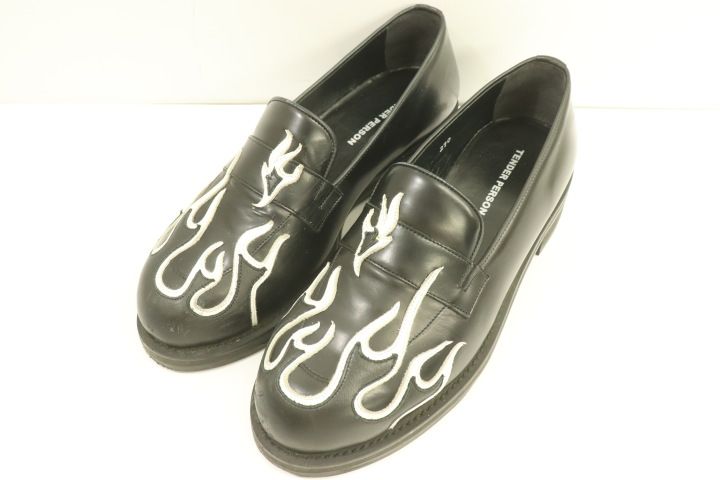 TENDER PERSON メンズレザーシューズ 27cm FLAME PATTERN LOAFER TENDER PERSON 27cm 黒 ブラック 白 ホワイト