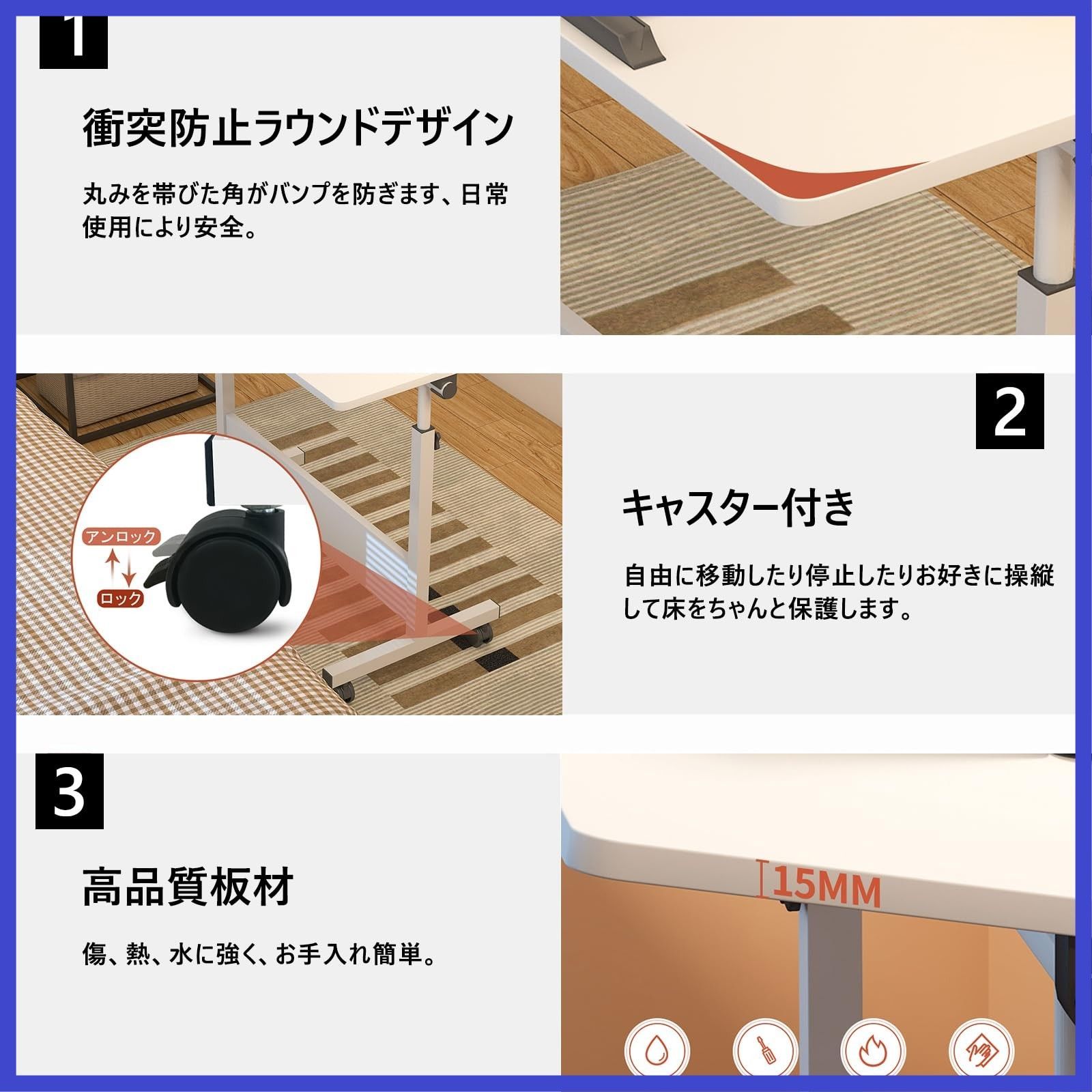 Rshtong 昇降デスク 折りたたみテーブル パソコンデスク 北欧 机 高さ調整 テーブル 幅80cm×奥行40cm PCデスク サイドテーブル キャスター付き 省スペース おしゃれ シンプル 化粧台 作業机 仕事用 組立簡単 木目調 80 40cm MARWIL-DEMENAGEMENTS_CH