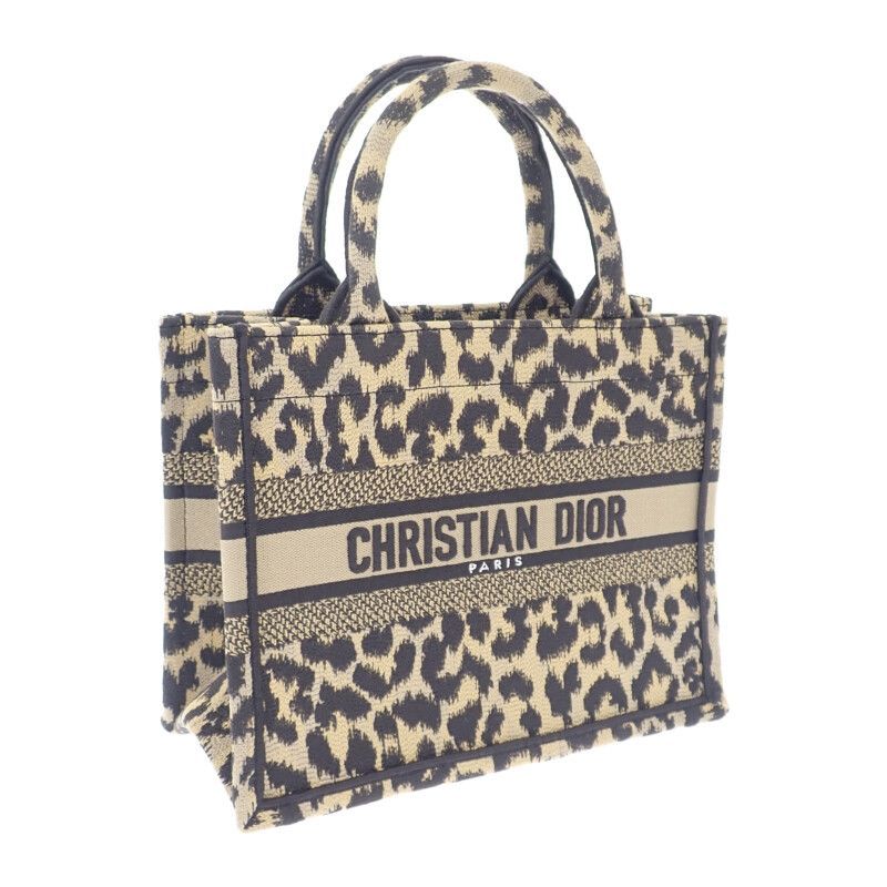 クリスチャンディオール Christian Dior ブックトート スモール トートバッグ キャンバス レオパード ベージュ レディース