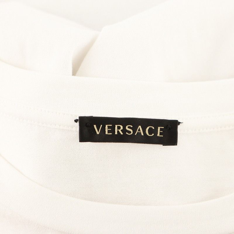 ヴェルサーチ ヴェルサーチェ VERSACE Tシャツ カットソー 半袖 プリント ロゴ メデューサ 安全ピン 38 XS 白 ホワイト A83849 ヴェルサーチ ヴェルサーチェ VERSACE Tシャツ カットソー 半袖