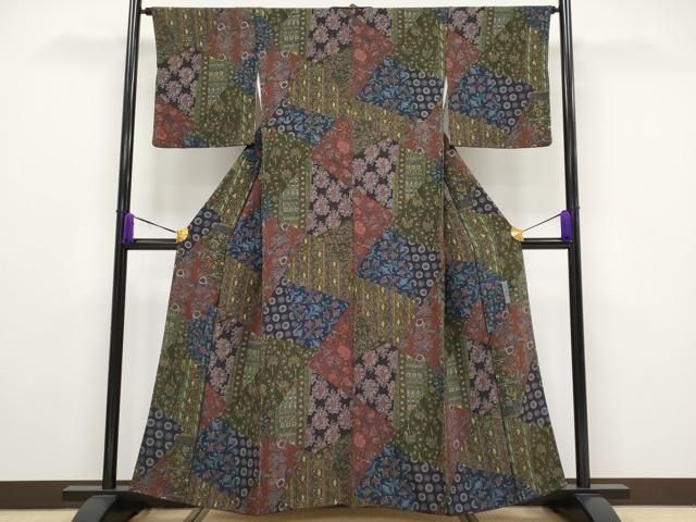 平和屋本店□極上 前田仁仙 仁仙更紗 小紋 切嵌動物枝花文 逸品  