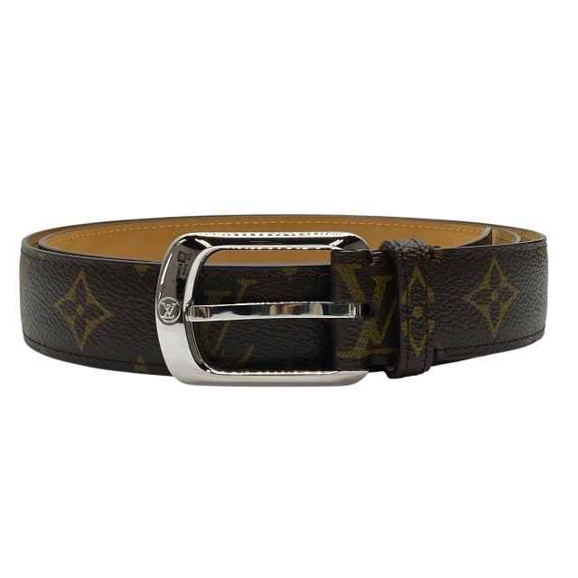 ルイヴィトン CT0076 モノグラム サンチュール エリプス ベルト シルバー レザー ブラウン サイズ 100|40 LOUIS VUITTON