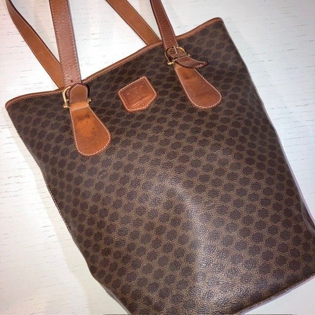 セリーヌ CELINE PVCレザー マカダム柄 トリンオフレザーロゴ バケツ型