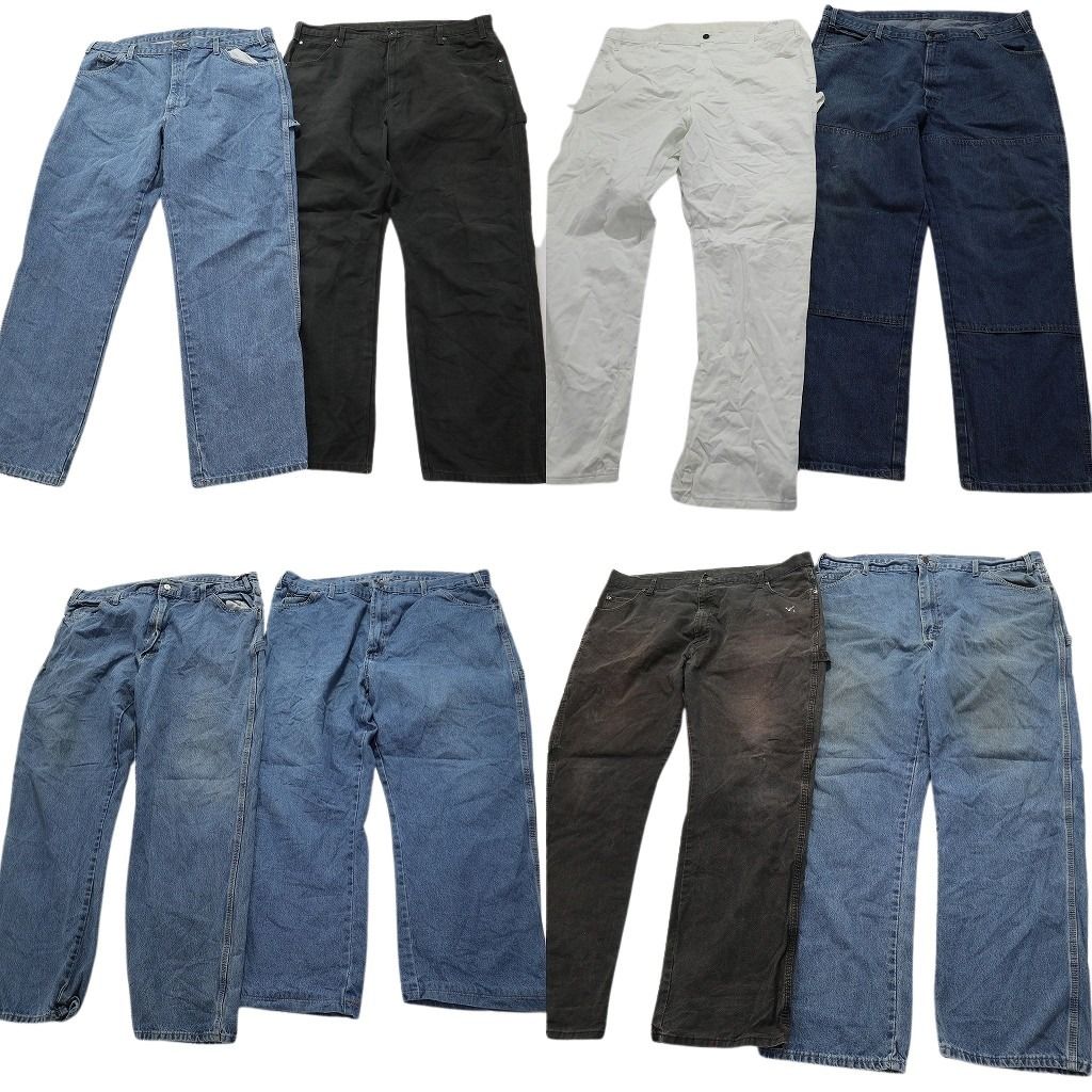 古着卸 まとめ売り ディッキーズ Dickies ペインターデニム パンツ 8枚セット メンズ 40 |42 ブラック ダブルニー 古着 NC1302