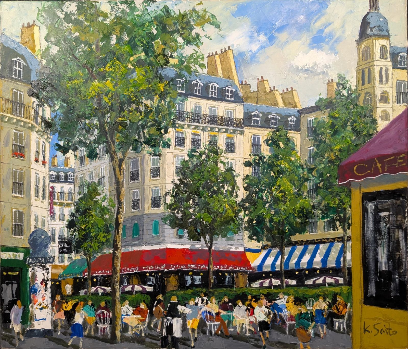 斉藤要 斎藤要 作 パリオリジナル原画 F10号 人気絵柄 マスターピース パリのカフェ