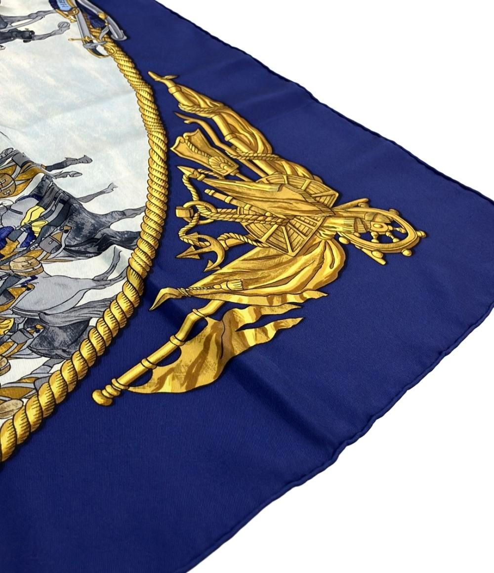 エルメス スカーフ カレ90 シルク100% MARINE ET CAVALERIE
