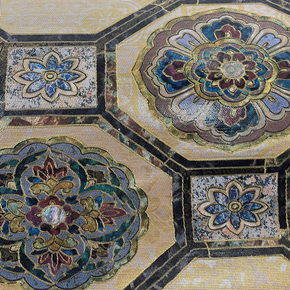 袋帯 美品 名品 蜀江華文 螺鈿箔 箔 茶色 お太鼓柄 正絹 【中古