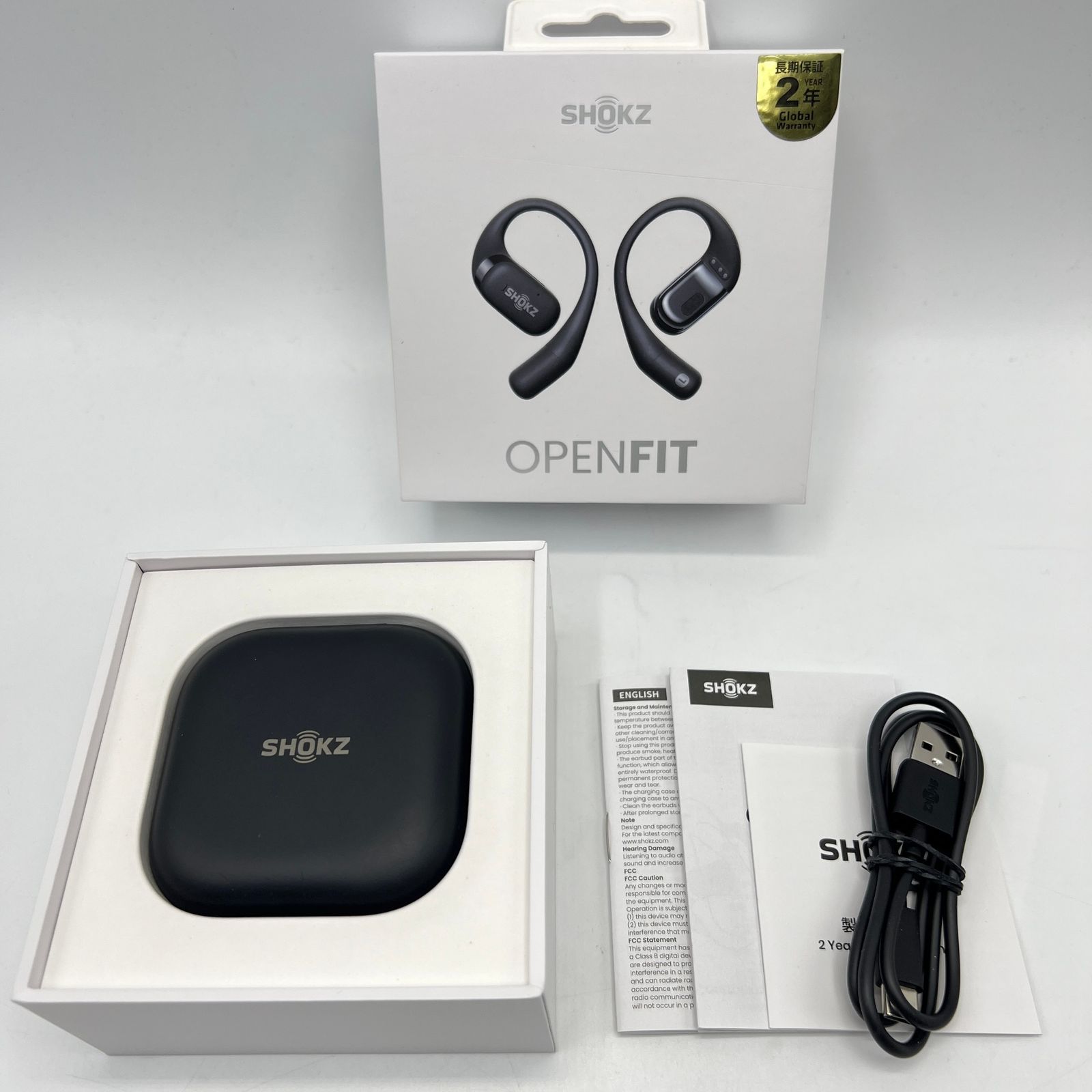 美品】Shokz OpenFit SKZ-EP-000020 ブラック 骨伝導イヤホン 
