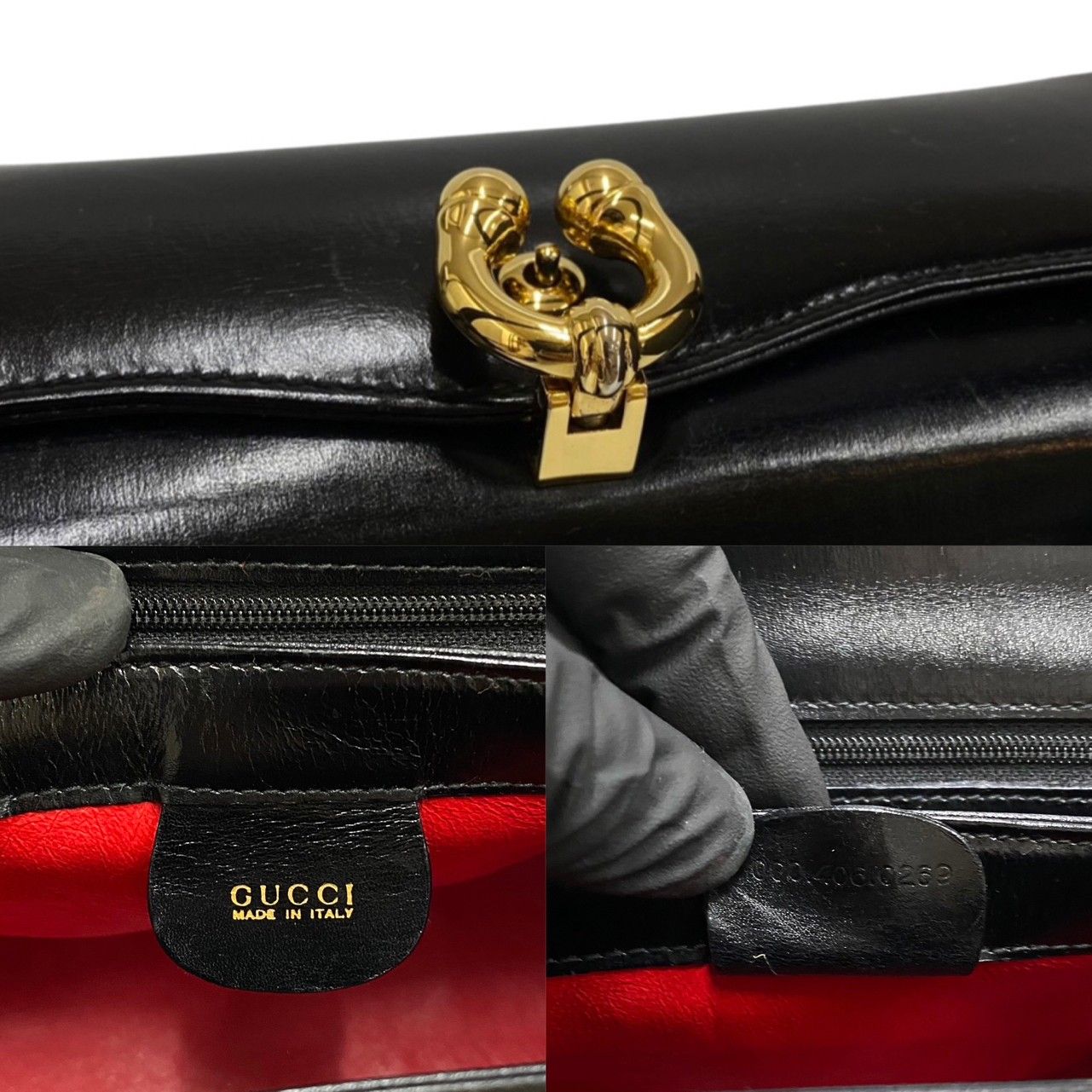 極 美品 GUCCI グッチ オールドグッチ ホースシュー 金具 カーフ レザー 本革 ハンドバッグ ミニ トートバッグ ブラック 黒 28487