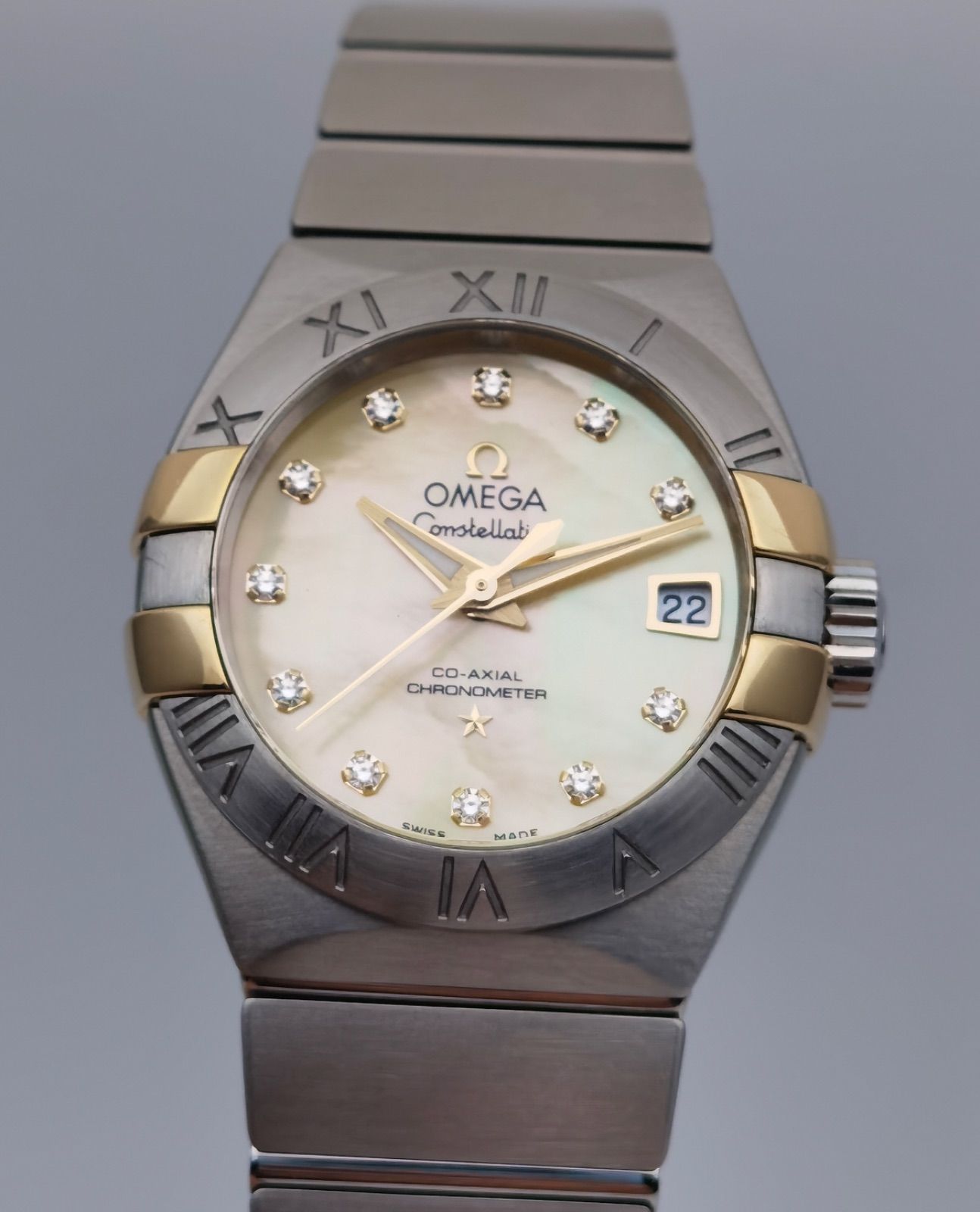 オメガ OMEGA コンステレーション 123.20.27.20.57.003 デイト SS YG イエローシェル文字盤 11Pダイヤ レディース 自動巻き 腕時計