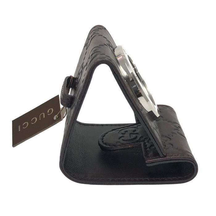 GUCCI グッチ トラベルクロック200 置時計 レザー ブラウン クオーツ