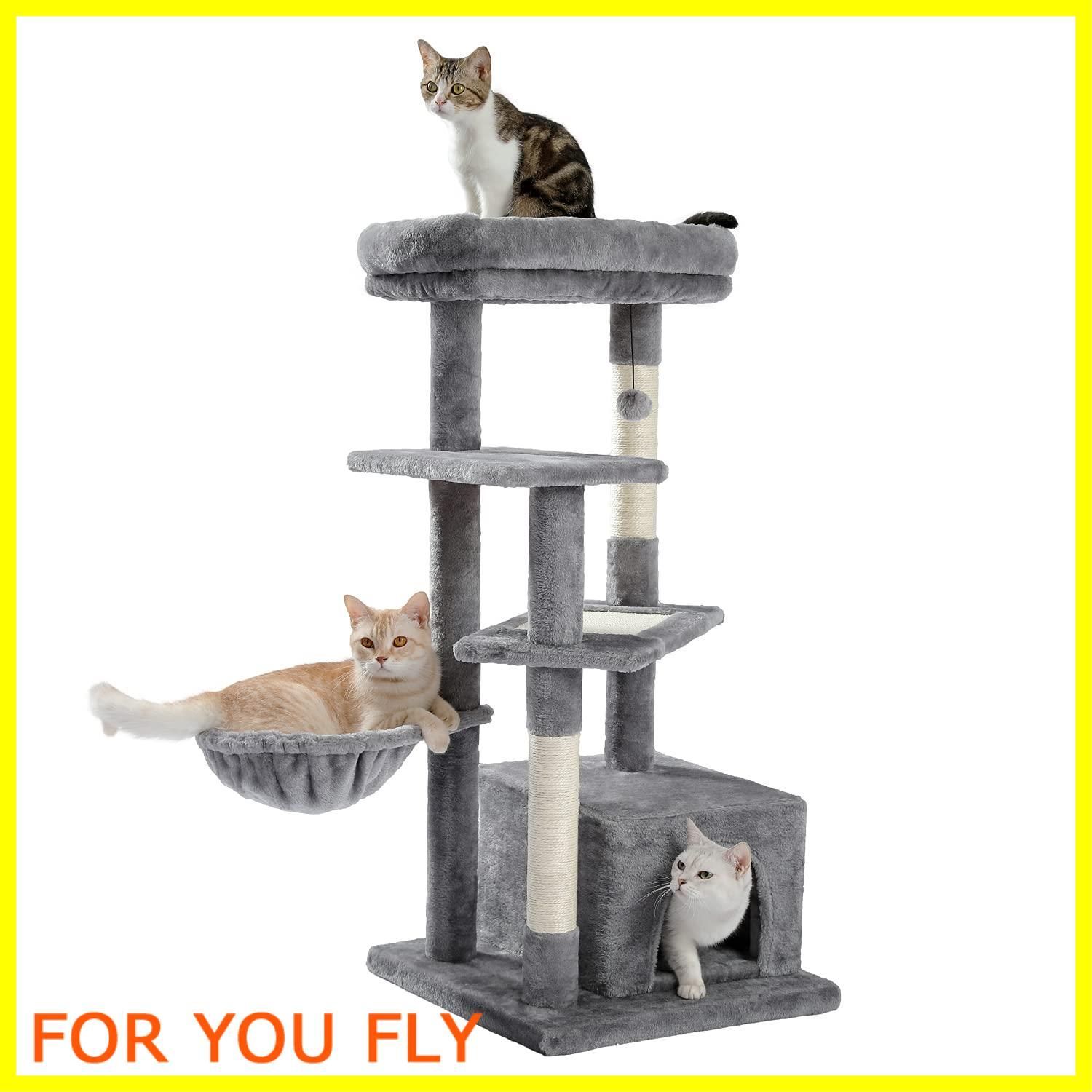 新着商品 PAWZ Road キャットタワー 据え置き スリム 大型猫 省スペース コンパクト 爪とぎ おしゃれ 猫タワー おもちゃ ハウス 遊び場 人気 麻紐 キャットハウス ハンモック ステップ 高さ112cm グレー