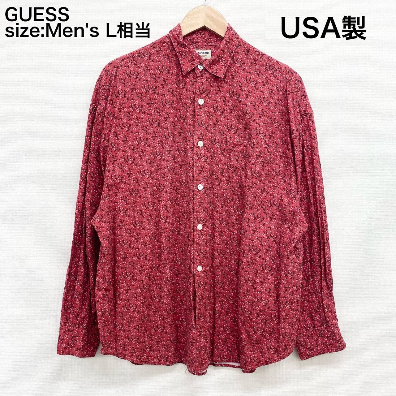 90's US古着 USA製 ゲス GUESS レーヨンシャツ 総柄 花柄 長袖