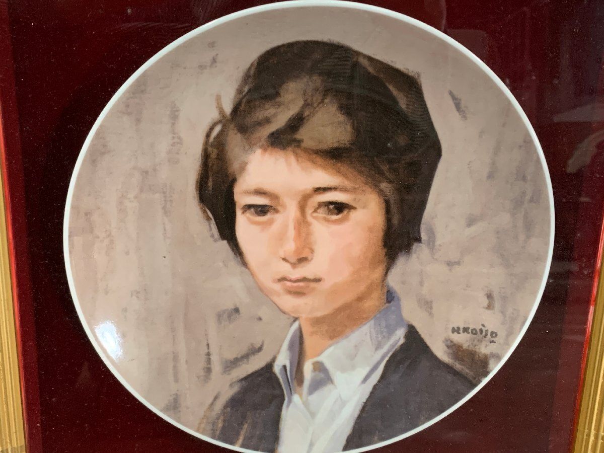 最も安い 小磯良平 少女像額皿 絵皿 飾皿 額縁アート ヴィンテージ