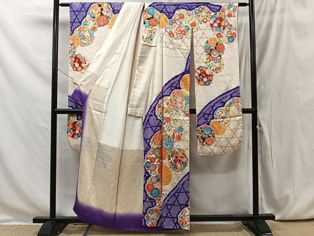 平和屋着物□豪華振袖 駒刺繍 絞り 流水花文 金彩 正絹 逸品  