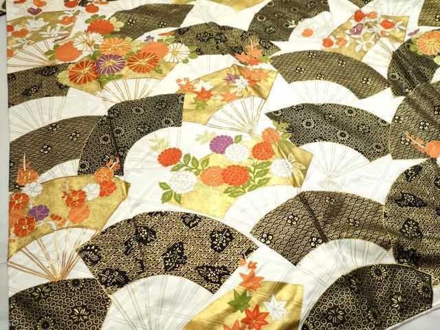 平和屋着物●豪華振袖　駒刺繍　扇面吉祥草花文　金彩　正絹　逸品　CAAS7558yc 平和屋着物○豪華振袖 駒刺繍 扇面吉祥草花文 金彩 正絹 逸品