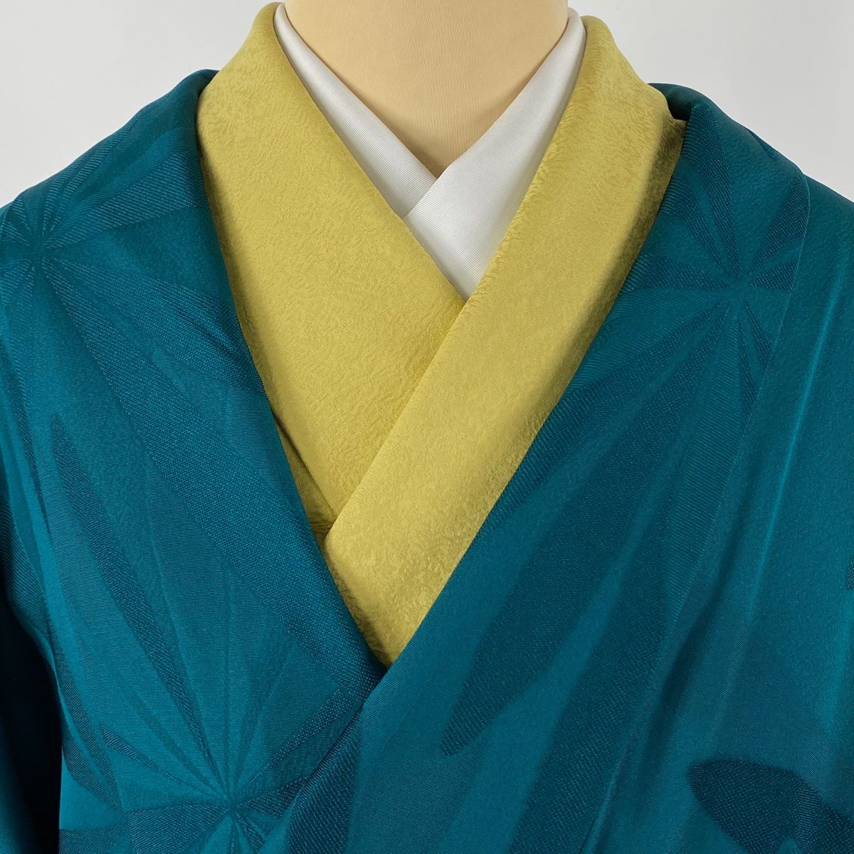 道中着 身丈118cm 裄丈71cm L 和装コート 地紋 青緑 正絹 美品 逸品  