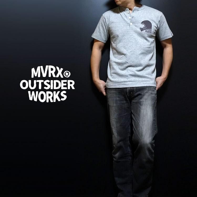 MVRX 長袖Tシャツ S バイク プリント GOGGLE 新品 ホワイト 白 新品 ヘンリーネック Tシャツ 半袖 メンズ MVRX ブランド GOGGLE