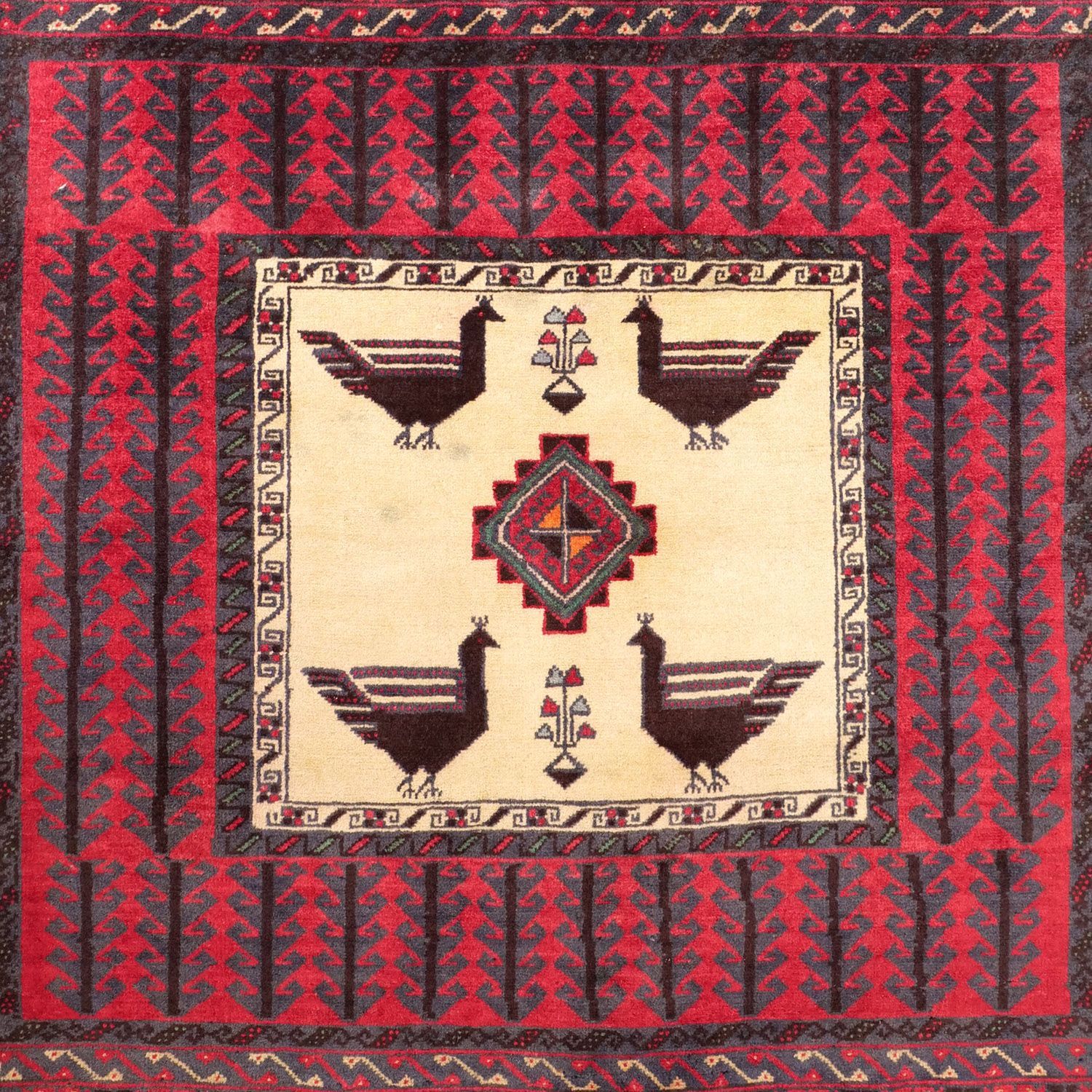 ビルジャンド 1960年代 1700×900mm セミアンティーク 鳥モチーフ トライバルラグ 手織り絨毯 carpet-アンティークペルシャ絨毯 ヴィンテージラグ専門店 MARWIL-DEMENAGEMENTS_CH