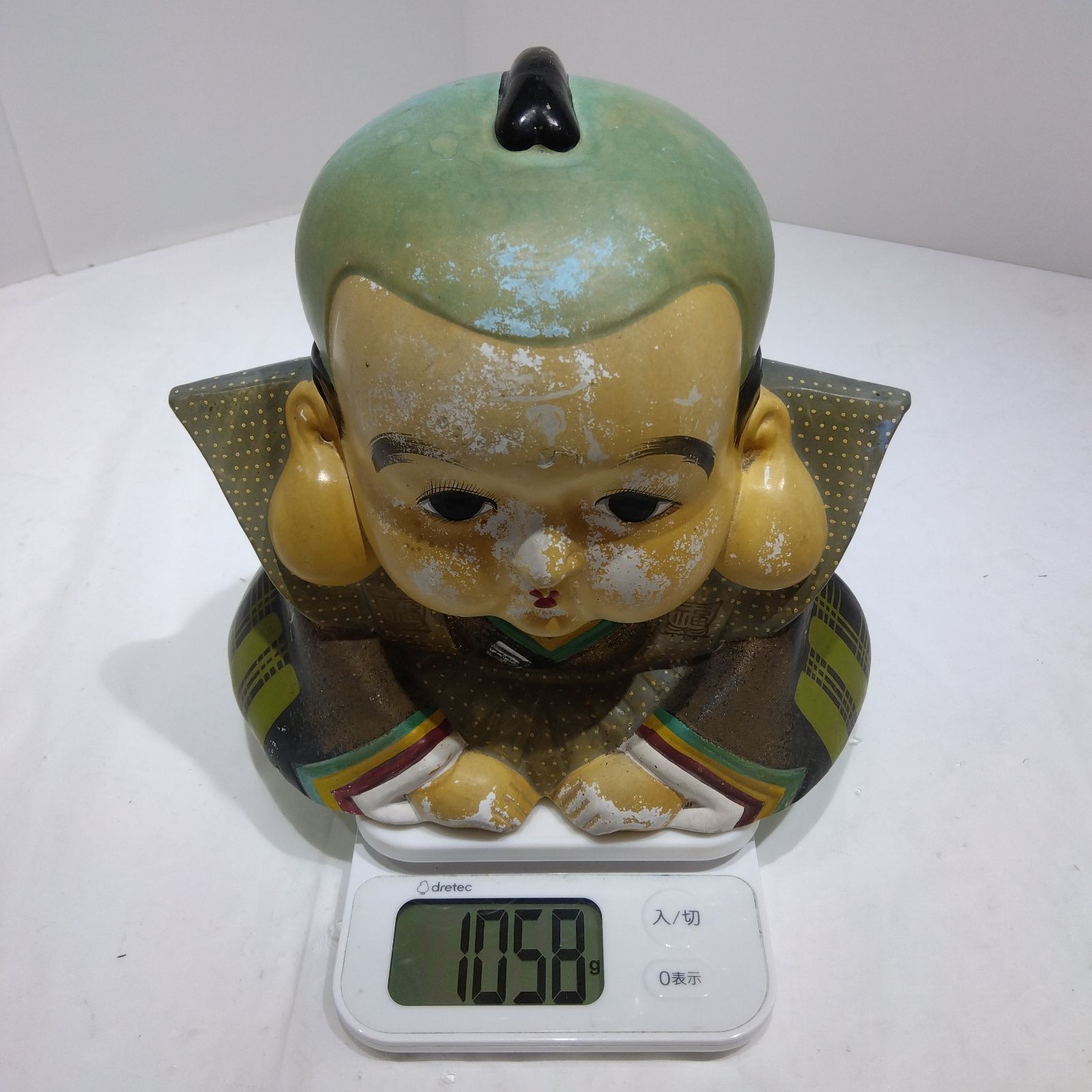 昭和レトロ 福助人形型 貯金箱 陶器製 縁起物 インテリア ヴィンテージ