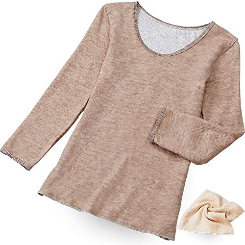 天然屋 キャメル ラクダ オーガニックコットン 防寒 インナー 下着 肌着 レディース 八分袖 スーピマコットンタオルハンカチ付 女性用 暖かい 敏感肌 秋冬 冷え対策 保温 あたたかい肌着 L