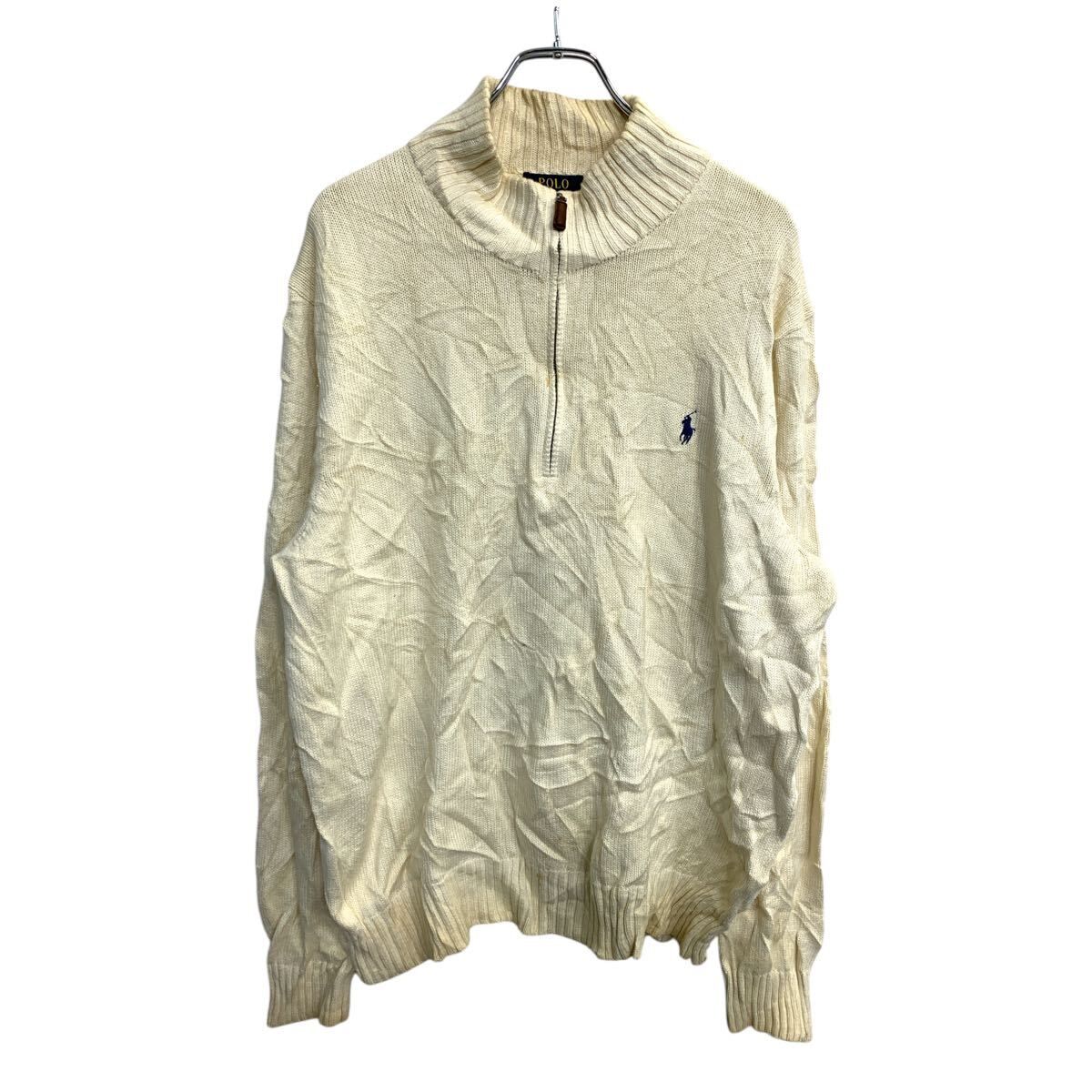 POLO RALPH LAUREN ニット セーター Lサイズ ポロラルフローレン ハーフジップ クリームホワイト 古着卸 アメリカ仕入 t2411-3687