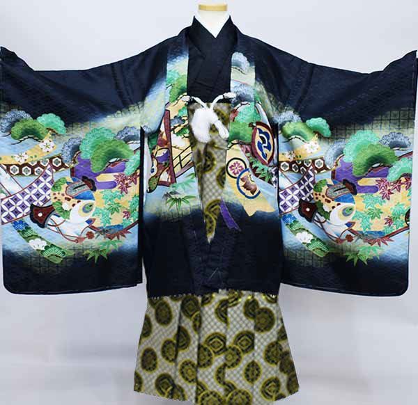 七五三 五歳 コレクション 男児 羽織袴フルセット 綸子地 金刺繍 着物