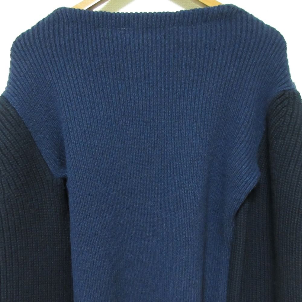 良品 LOEWE ロエベ Balloon sleeve V-neck sweat バイカラー ニットセーター S540Y14K18 サイズM ネイビー レディース 古着 中古 LOEWE - 良品 LOEWE ロエベ Balloon sleeve V-neck sweat バイ