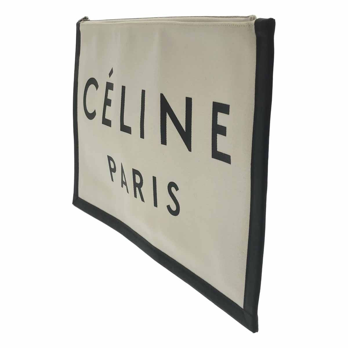 CELINE by Phoebe Philo セリーヌ フィービーファイロ レザートリムロゴプリントキャンバスクラッチバッグ アイボリー