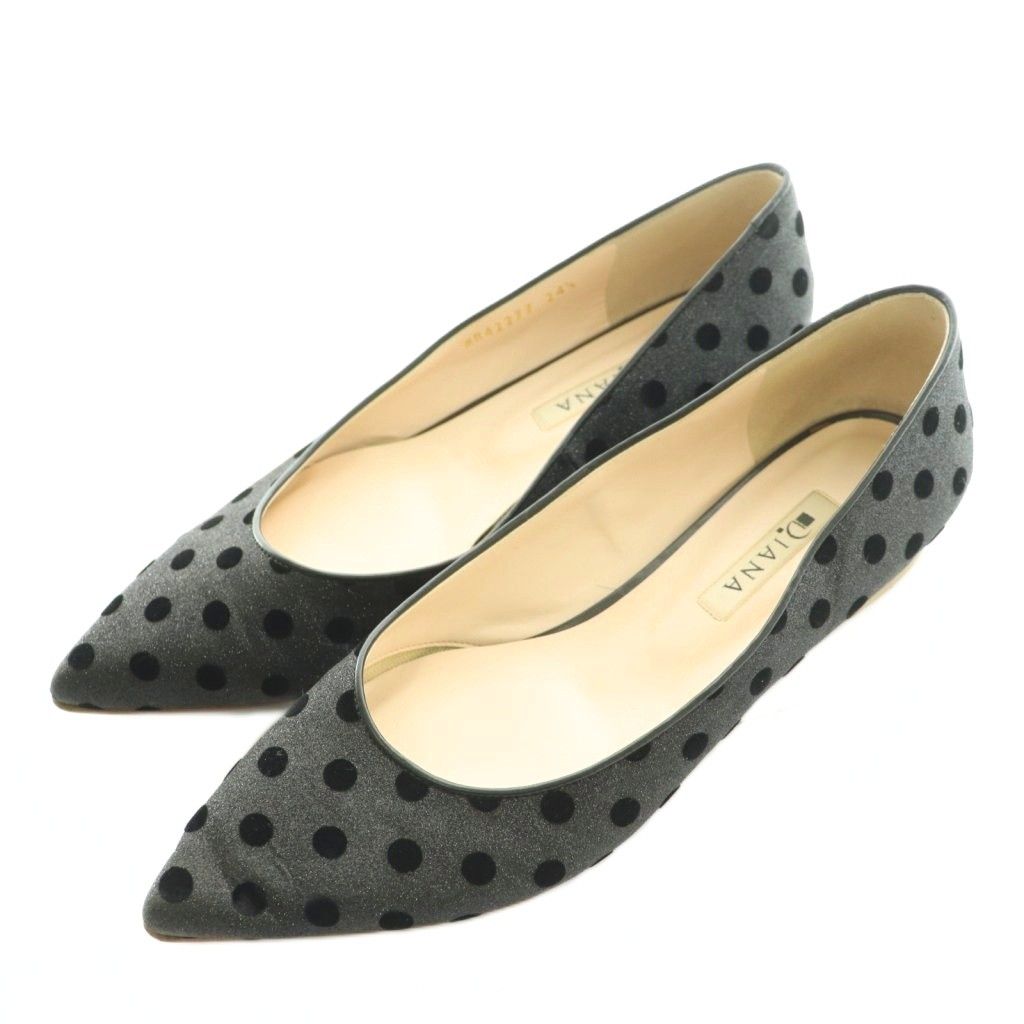 DIANA ブラック ポインテッドトゥ フラットシューズ DIANA ダイアナ