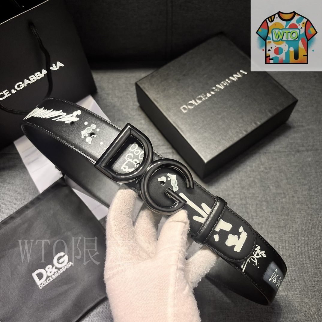 今日WTO】Dolce&Gabbana 4.0cm ブラックプリント 小牛皮ベルト