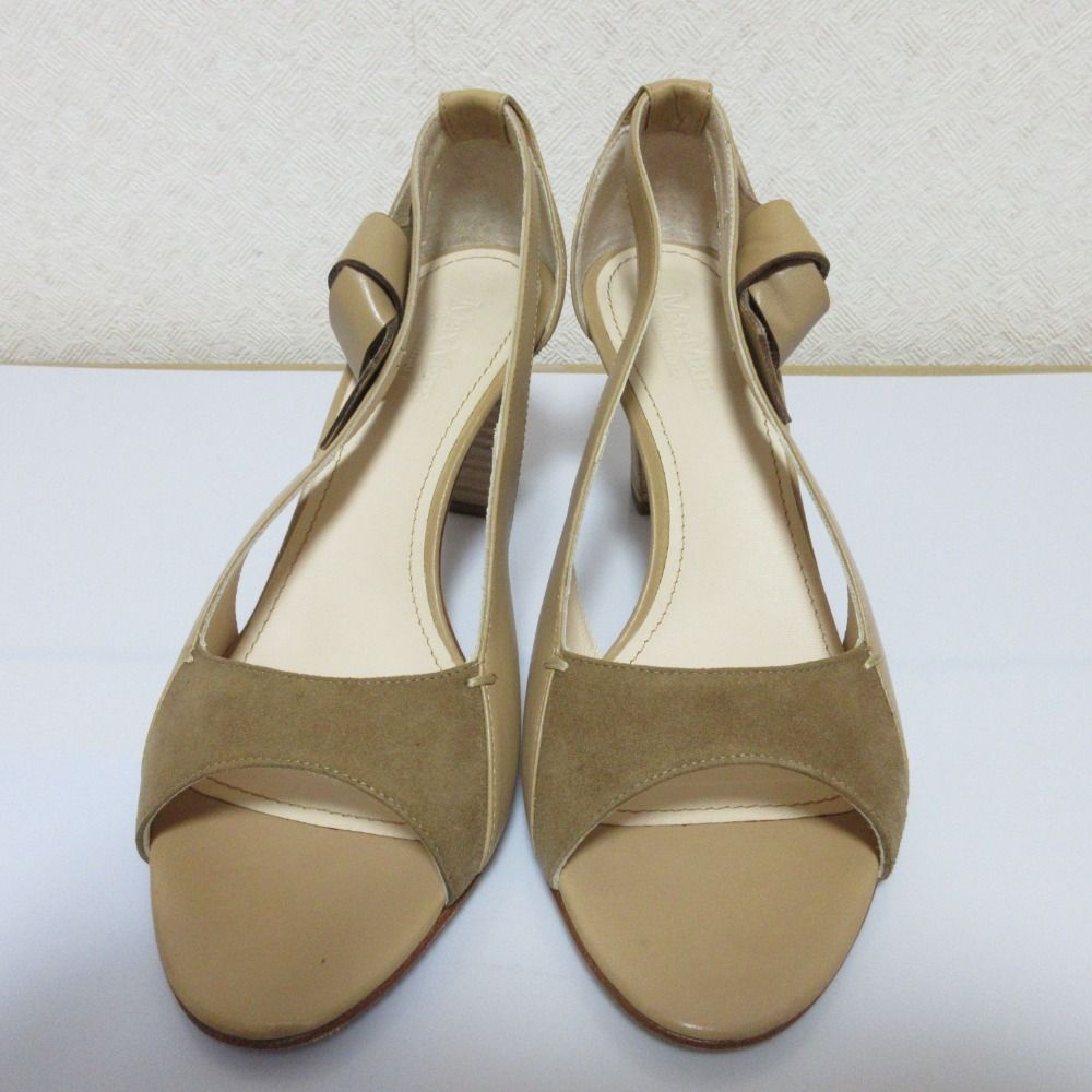 【MaxMara】ベージュ レザー サンダル ヒール MaxMara】ベージュ レザー サンダル ヒール