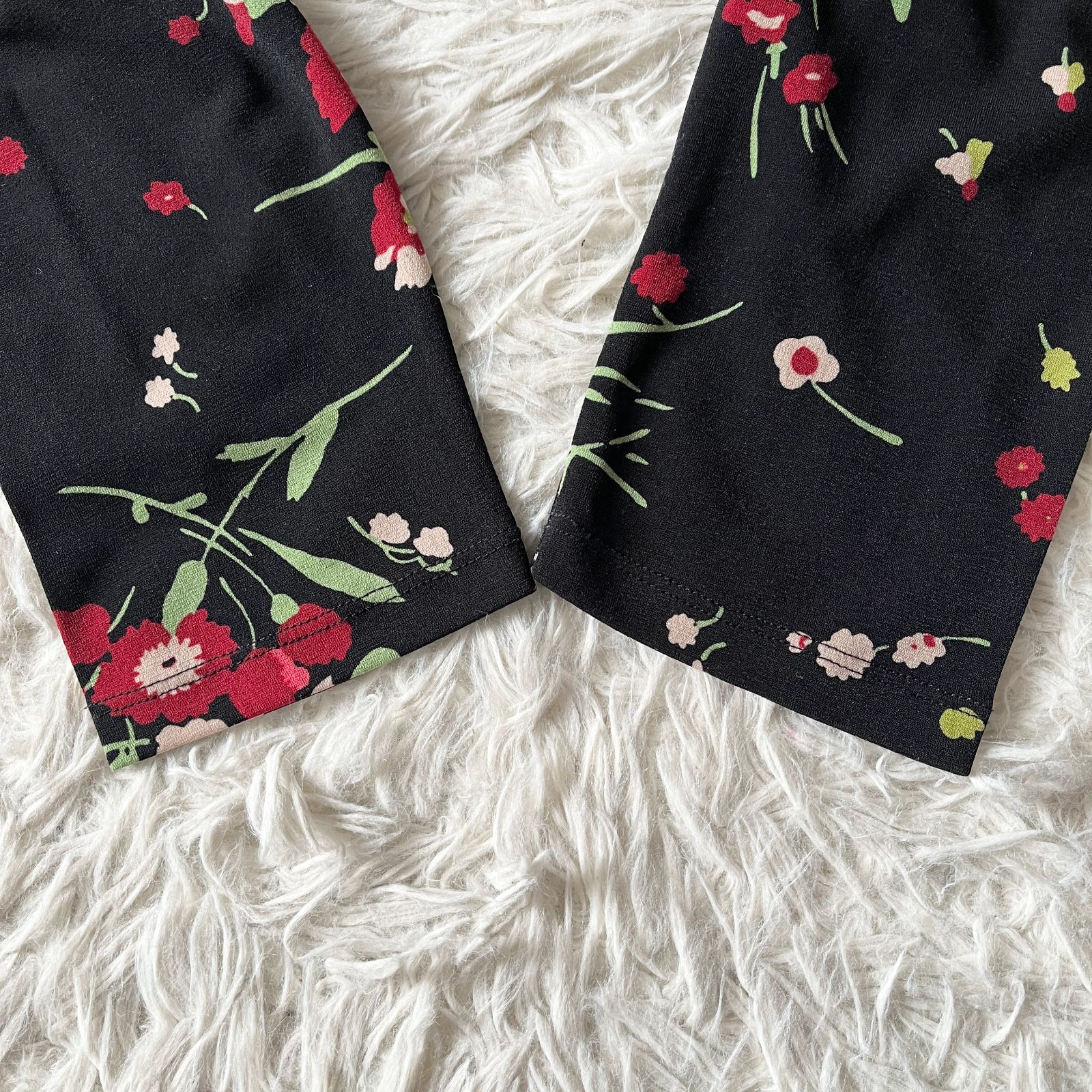 Laura Ashley ローラアシュレイ ロング丈 花柄ワンピース 黒 9号 M 