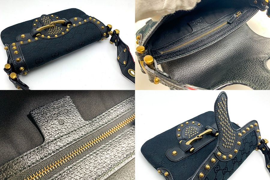 GUCCI グッチ 144190 シェリーライン GGキャンバス 黒 ブラック ホース